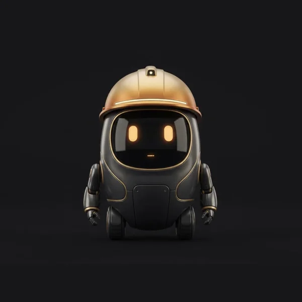 Obi, el asistente de Plan de Obra: un robot con casco de obra dorado y visor con ojos de luz